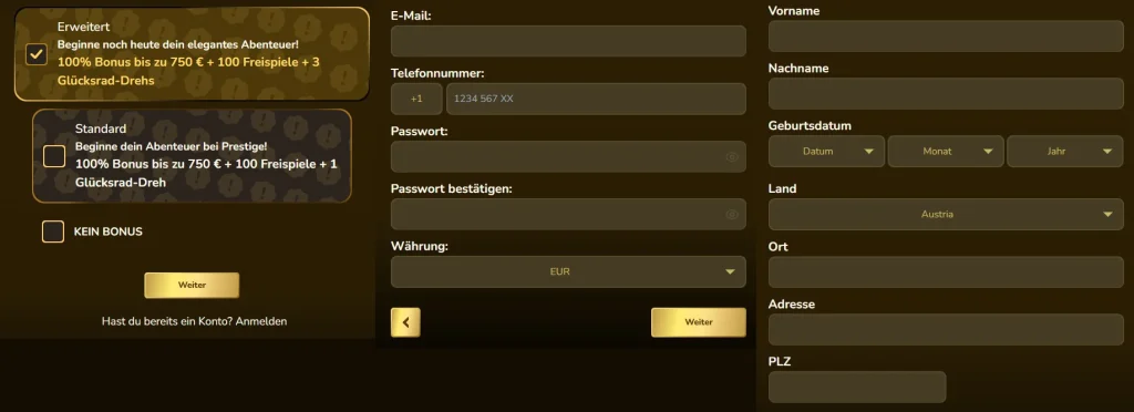 Prestige Casino Registrierung