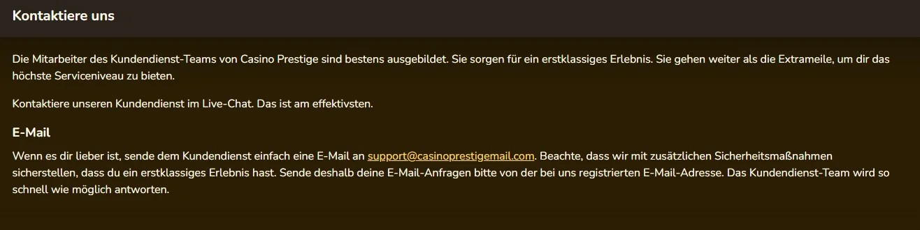 Prestige Casino Support